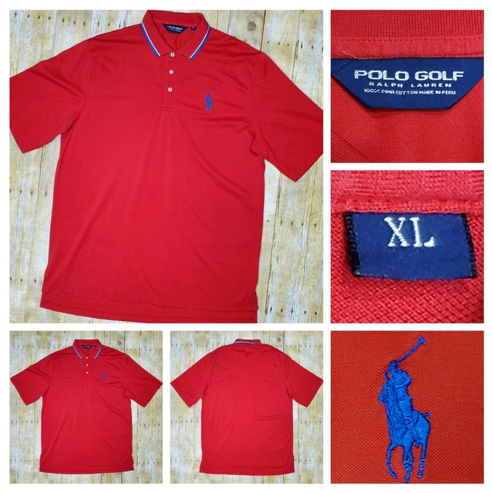 Vintage POLO GOLF RALPH LAUREN Polo Shirt Men’s XL Red W/Blue Pony Single Stitch